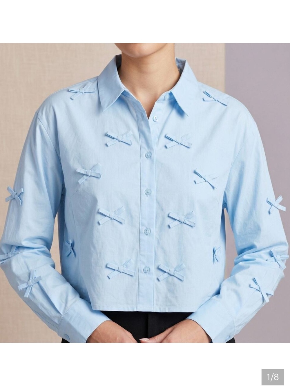 Wild Fable Light Blue Button-Up Shirt with Bow Accents Long Sleeve XL NWT